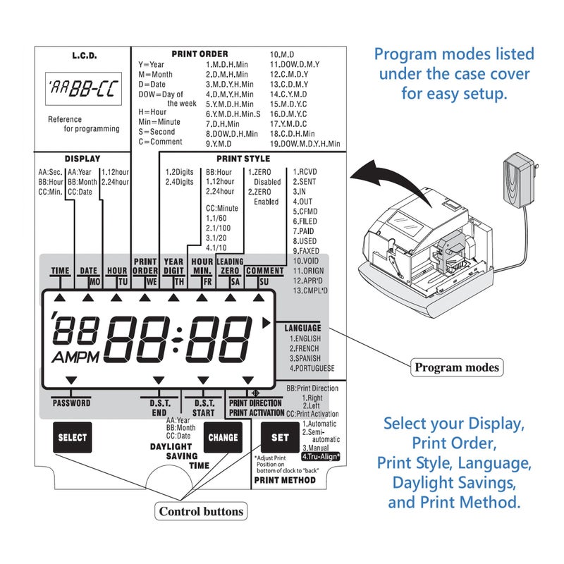 Lathem 1600e Time Clock Punch Machine & Document Stamp, Time Keeping System with Tru-Align Cards (5.7 X 6.3 X 7.2 Charcoal Gray) - Image 5